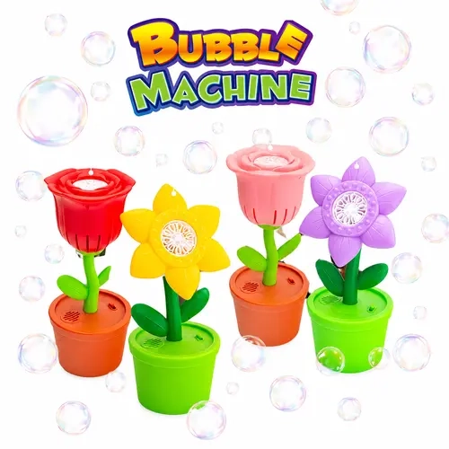Automatic Flower Bubble Maker Toy - LED Lights, Music, Plastic Build, Battery-Powered, Magical Rose & Sunflower Designs, Kids' Summer Outdoor Party Favor, Birthday Gift, Cute Bubbles, Playful Vibes