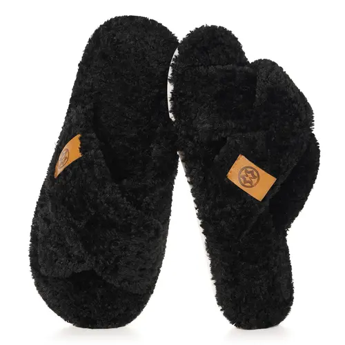 Intini Women's Memory Foam Fuzzy House Slippers - Cozy Cross Band Slip-On Footwear, Lightweight Anti-Skid, Ideal for Bedroom, Kitchen, Hallway, Bridesmaid Mom Gifts