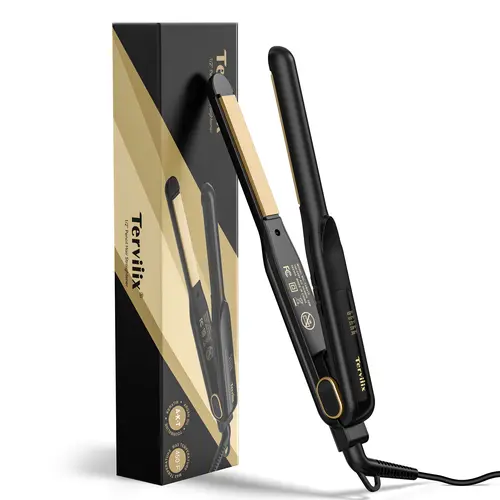 Terviiix 1/2-Inch Adjustable Ceramic Ionic Precision Flat Iron - 2-in-1 Curlers & Straighteners with Argan Oil, Adjust Temp., Rounded Edge Mini Travel Tool for Short Hair Pixie Cuts, Dual Voltage, Silky Straight Hair Results