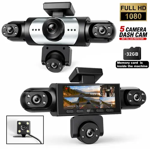Multi-Directional Car Dash Cam, HD Five-Lens Combo, 32GB Storage, Night Vision, Rear Camera, 140° Wide Angle, 3.16" IPS Screen