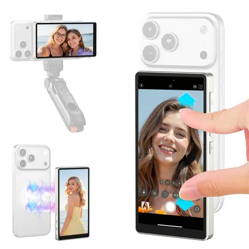 Newmowa Magnetic Wireless Touchscreen Selfie Monitor - iPhone-Only Mobile Accessory, Large Back Camera Screen with Focus Adjustment, 4K 30fps Wireless Recording for iPhone 15/16/17, Screen Magnifier Selfie Accessories