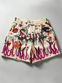 Unisex Y2K Eye & Flame Print, Summer Beach Shorts, European and American Fashion Trendy Outdoor Shorts, Casual Shorts, Shorts For Summer, Street Style 2026 Bottoms