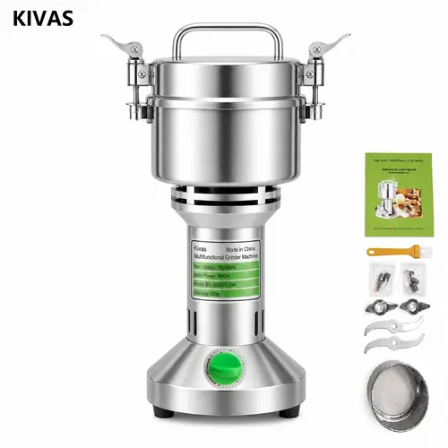 KIVAS 28000r/min Electric Grain Mill Grinder 1600W 28000RPM Heavy Duty Spice Grinder 30s Superfine Stainless Steel Pulverizer for Coffee Beans Spices Corn Herbs Grains High Speed Commercial Powder Machine