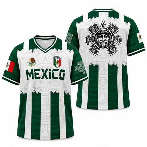 2026 Mexico Aztec Calendar Soccer Jersey - All-Over Print Piedra del Sol Design, Casual All-Season Classic Throwback Jerseys for Soccer Enthusiasts, Soccer Jerseys