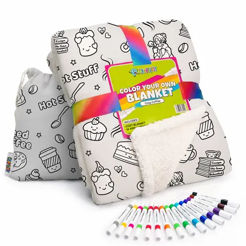 Craftikit Custom Blanket - Adult Coffee Design, Sherpa-Lined, 40x60 in, Cozy All-Seasons Room Decor, Unique Gifts for Women, Adulting/Gf Gift, Travel-Ready Tote & Fabric Markers Included