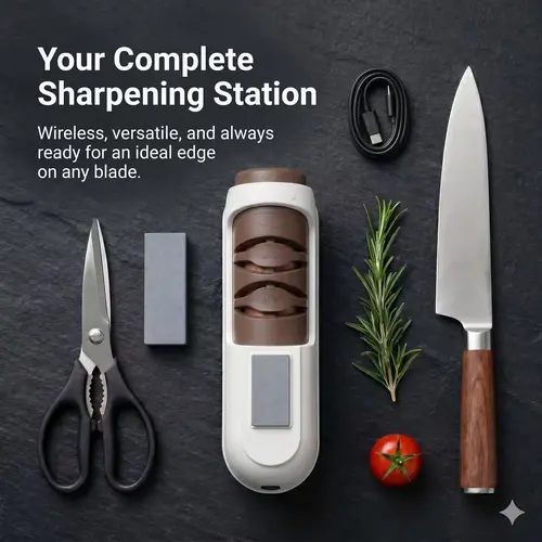 [Deals For You] Electric Knife Sharpener - Lightweight 4-in-1 Sharpening Kitchenware with Suction Base, Non-Slip | for Knives+Scissors, Cleavers | Durable Kitchen Essential, Father’s Day Gift