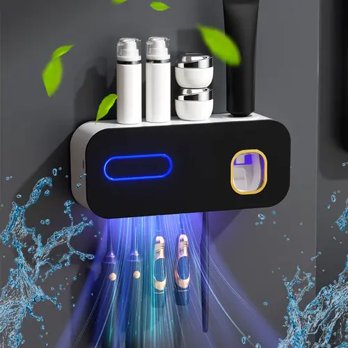 Dental Disinfection Rack UV Disinfection Multi functional Toothpaste Squeezer Non Perforated Toothbrush Storage Rack, Toothbrush Sanitizer And Holder