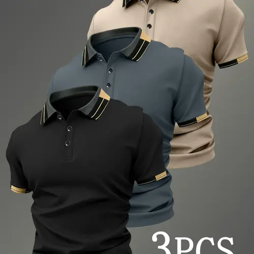 Men's Golf Knitted Polo Shirt Set, Fitted Geometric Pattern, Breathable & Comfortable, Casual Style, Four-Season Wear, Summer Polo Shirt, Breathable Polo Shirts