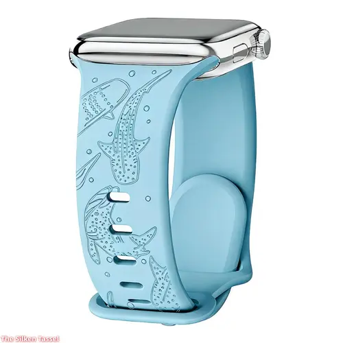 Women's Ocean Themed Whale Laser Engraved Breathable Light Blue Silicone Band, Sport-Ready Smartwatch Accessory Fit for All Apple Watch Models (No Watch Included)