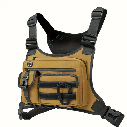 Unisex Vest-Style Chest Bag, Adjustable Straps, Multiple Pockets, Ideal for Outdoor Running, Hiking, Sports, Secure Storage, Sporty Design