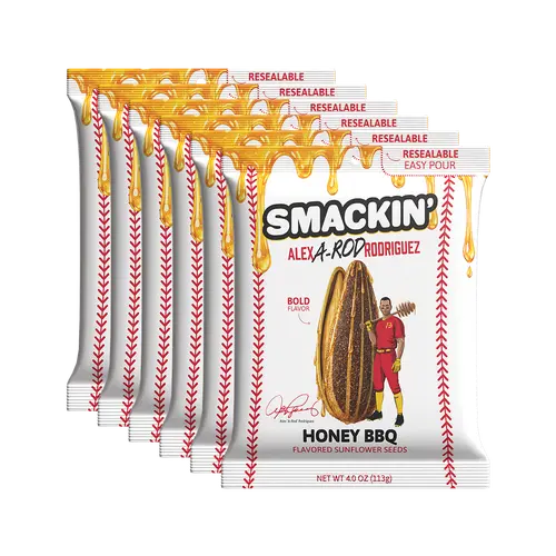 SMACKIN' Sunflower Seeds Alex "A-ROD" Rodriguez HONEY BBQ - 6 Resealable 4oz. Bags