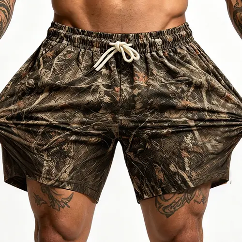 Men's Realtree Camo Mesh Gym Shorts, High Stretch Quick-Dry Breathable Drawstring Gym Shorts, Lightweight Running Training Shorts, Sports Workout Shorts