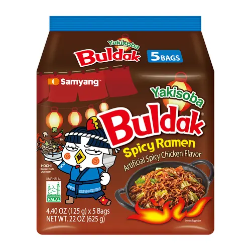 Buldak Korean Spicy Chicken Stir Fried Ramen Yakisoba Flavor Super Hot Spicy Noodles Authentic Ramyun (Pack of 5)