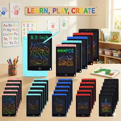 30-Piece Bulk Plastic LCD Writing Tablets (8.5in, h8m2) - Eye Care Pressure Sensitive Screen, Erase Button, Reusable Rainbow Colors, Educational Back-to-School Toys for Kids, Gift Ideas for Birthdays & All Ages Blue Art Craft Pad