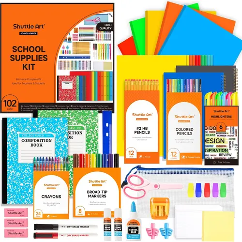 Shuttle Art 102 PCS Back to School Supplies Kit, School Supply Box for Grades K-12, School Supplies for Students, Including Pencils, Pens, Markers, Erasers, Notebooks, Folders and More,back to school shopping