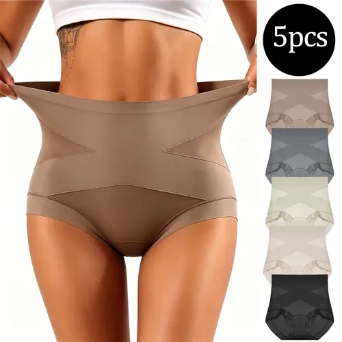 Women's Seamless Cotton Briefs, Breathable Mid-Waist Cheeky Underwear Panties, Casual Plain Design, Available in Packs of 5 Pieces