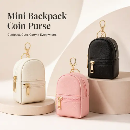Multi-Functional PU Mini Wallet Purse Pouch - Coin Holder, Cute Small Backpack Key Organizer, Data Cable & Lipstick Storage Bag, Back-To-School Accessory, Thoughtful Gift Option