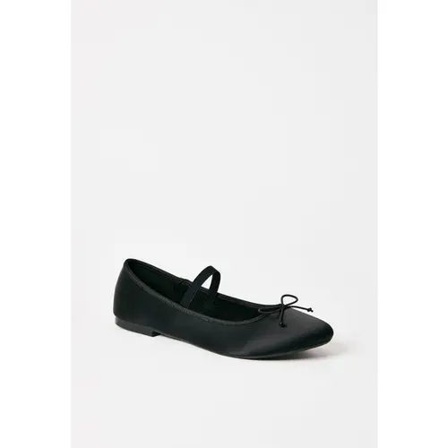 Women's Satin Mary Jane Ballet Flats - Ankle Slip-On Walking Shoes with Bow, Rubber Fabric Solid Square Toe, Comfortable Business Office Footwear