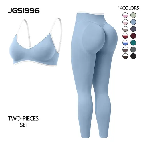 JGS1996 Women's 2-piece Workout Sets Solid Sports Bra Top & Seamless High Waist Leggings Sculpt Scrunch Butt Lifting Booty Pop Breathable Comfortable Yoga Gym Clothes Active Outfit