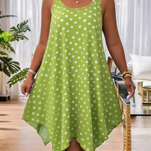 New Arrival Women's Summer Retro Chic Casual Wear Polka Dot Halter Beach Dress, Asymmetrical Hem Conceals Fatigue Slimming Fashion Elegant Dress Piece, Beach Holiday Dresses