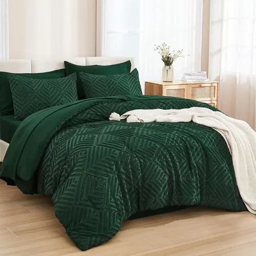 Litanika Queen 7-Piece Boho Tufted Bed Set - Lightweight Fluffy Comforter, Sheets, All-Season Bohemian Quilt & Bedspread for Home Decor, Bohemian Quilt Set,back to school,back to school shopping