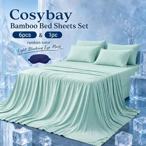 Cosybay Luxury Bed Sheet Set 4/6 Pieces with Bonus 360° Wrap Light Blocking Sleep Mask, Flat Sheet & Deep Pocket Fitted Sheet & Pillowcases, Hotel Grade Ultra Smooth Fabric, Pressure Relief All Season Bedding for Better Night Sleep #TikTokShopBackToSchool