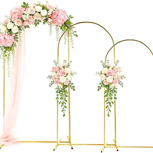Arch Backdrop Stand Set of 3, 7.2FT & 6.6FT & 6FT Gold Metal Arch Backdrop Stand for Wedding, Birthday Party, Graduation, Holiday Celebration, and Ceremony Decoration