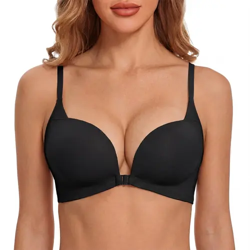 LUCKMEEY Womens Daily Front Closure Push Up Bra Deep V Padded Add Cup Wireless  Supportive Seamless Comfortable Tube Jelly Bra A B C Cup#tiktokshopbacktoschool#sohochic