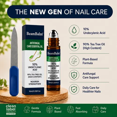 BEAMBALM Cosmetic Lightweight Daily Anti-Fungal Nail Repair Roller Serum (10ml) - 10% Undecylenic Acid, 90% High-Concentration Tea Tree Oil, Nail Care Solution for Men & Women#SummerWins