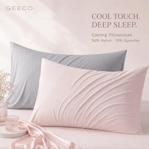 GEECO Cooling Sleep Pillowcase (2-Pack) - Silky Smooth Wrinkle-Free Soft and Fresh All Night Sleep Enhancer