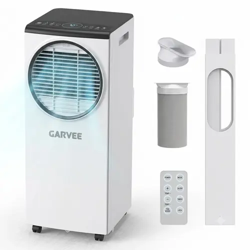 Garvee 8000 BTU 5-in-1 Portable Air Conditioner for Apartment, Office, Bedroom,Kitchen,Garages,Dorms, Cooling, Dehumidifier & Fan Modes, Sleep Mode, 2 Fan Speeds, Child Lock, Remote Control, White