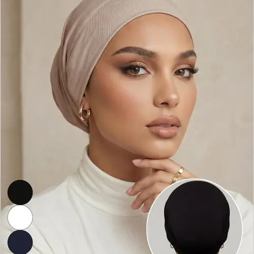Women's Fashion Flat Top Hat Jersey Hijab, Solid Muslim Headscarf, Lightweight Breathable Inner Hijab, Suitable for Abaya, Daily Use, All Seasons, Hijab Undercap