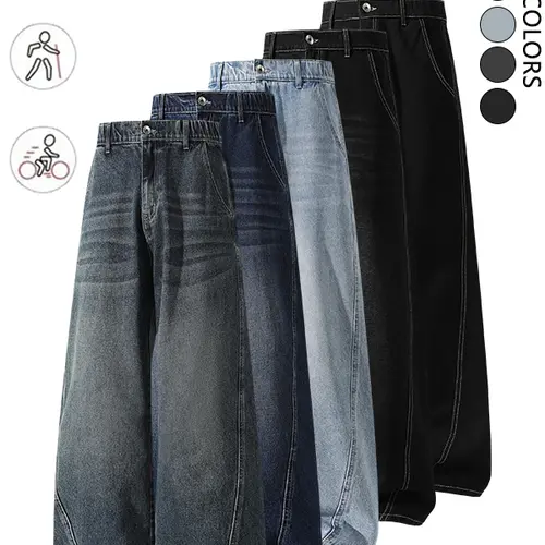 5-Pack Men’s Summer Striped Washed Denim Jeans — Fall/Winter Trendy High Street Style, Versatile Loose Casual Straight-Leg Long Pants for Men