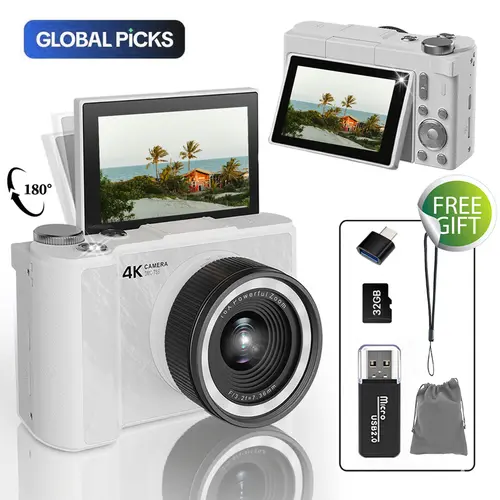 4K Digital Camera with Fill Light, Vlogging Camera for Photography, 16X Digital Zoom Compact Cameras, 180°Flip Screen Camera, 48MP Vlogging Camera with 32GB Card, Point and Shoot Digital Cameras