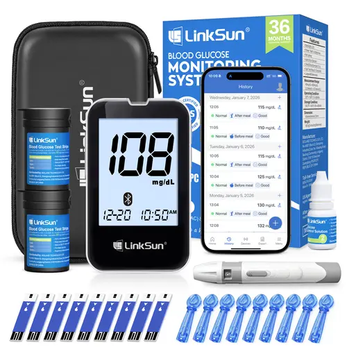 LINKSUN G-427B Bluetooth Blood Glucose Monitor Kit - 100 Test Strips, 100 Lancets, Lancing Device, Control Solution, Travel Diabetic Organizer Healthcare Work Bag, Large Display, No Coding, High Accuracy tiktokshopbacktoschool, sohochic, Blood Sugar Monit