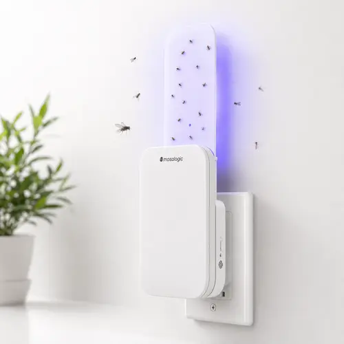Mosalogic Plug-in Electronic Fruit Fly Trap for Home, Silent Insect Control - 600 Sqft Protection, UV Trapper for Gnats, Mosquitoes, Flying Insects, Wall Socket Compatible, Night Light Feature, White