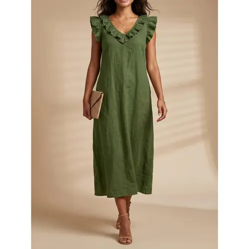 VVZ 2026 Women's New Summer  Sleeveless Casual Loose Flowy Maxi Dress, Boho Ruffle Collar Long Dress
