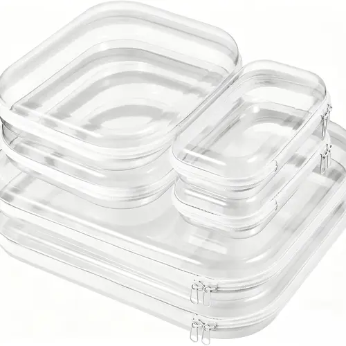 6/3 Pack Clear Hard Shell Zipper Case, 3 Sizes Plastic Organizer Pouch, Double Zippers Hard Pouch, Plastic Cosmetic Bag with Zipper for Travel Organizer Makeup Storage Office Supplies(2L+2M+2S)