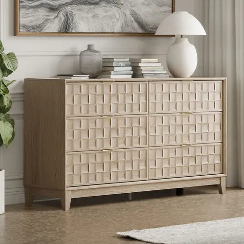 COLAMY 6-Drawer Fluted Wood Dresser, Modern Storage Cabinet Sideboard Buffet, Large Chest of Drawers for Bedroom, Living Room, Hallway