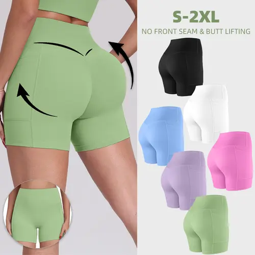 【LOCAL SHIPPING】1/3/4/6-PACK NO FRONT SEAM & BUTT LIFTING SHORTS with Pockets S-2XL - 2026 New Women's High Waist Tummy Control 5'' Shorts with 1'' Elastic Waistband Yoga Wear Fitness Yoga Gym Activewear