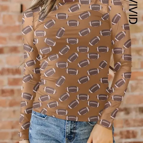 Women's Casual Game Day Rugby Mesh Sheer Long Sleeve Top, Casual Sports Tops, Casual Sportswear, Comfortable and Stylish, Perfect for Sports Events and Daily Wear