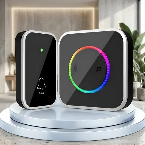 Wireless Doorbell, Easy installation, Waterproof, Adjustable Volume, 45 Chimes, Colorful LED, 1000Ft Range, Black