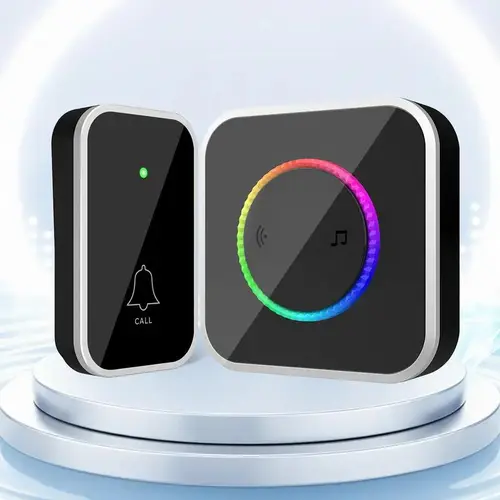 Wireless WiFi Doorbell Kit Set - Waterproof, Easy Installation, 1000ft Range, Adjustable Volume, 45 Chimes, Colorful LED Lights, Black Smart Security Doorbell for Homes/Offices