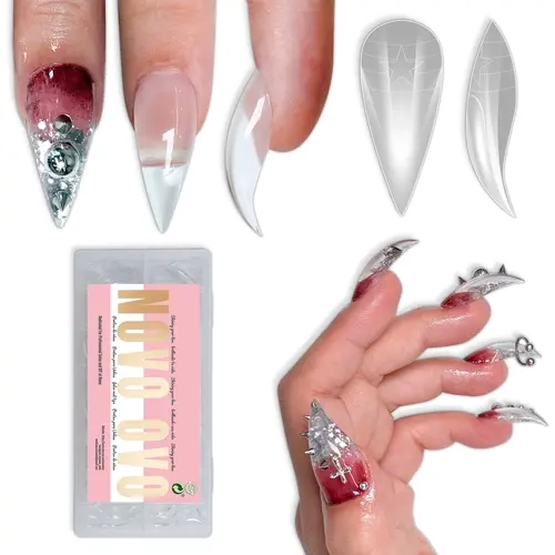 NOVO OVO 【No Glue Or UV Light 】Halloween Nail Art, Black False Nails, Eagle Claws，Cat Claw Nail Tips, Curved Stiletto Press on Nails with Built-in APEX, PMMA Full Cover Eagle False Nails for Halloween Cosplay & Salon Extension#backtoschool