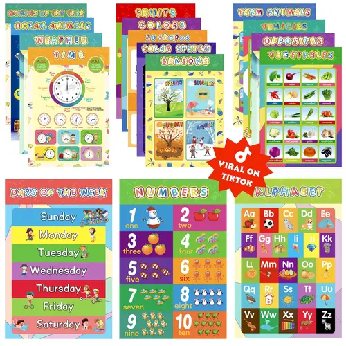 16 Counts Educational Posters for Children Classroom and Teacher Decor for Kids, Perfect for All Ages, Ideal for Elementary and Boho-Themed Rooms and Classrooms