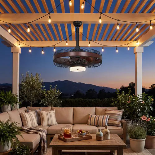 Waterproof Outdoor Ceiling Fan with LED Light and Remote, Caged Design 6-Speed Reversible Motor, 3 Color Dimmable, App & Plug-In Control with Timer for Patio Gazebo Porch Farmhouse--Brown portable tent