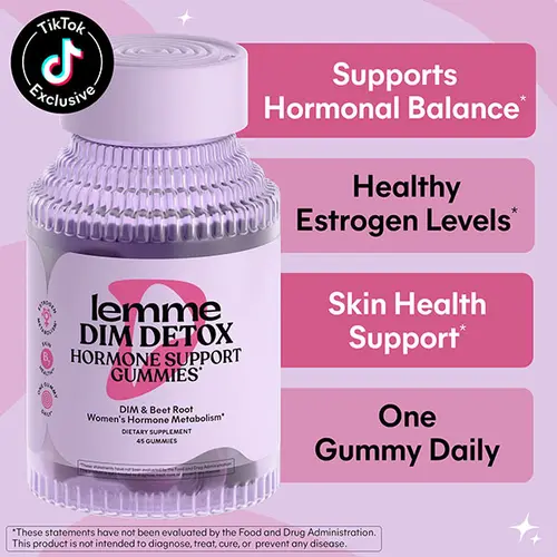 Lemme DIM Detox Hormone Support Gummies with DIM, Beet Root & B7 for Estrogen Metabolism, Hormone Balance & Skin Complexion for Women, Vegan, Gluten Free, Mixed Fruit Flavored (45 Day Supply)