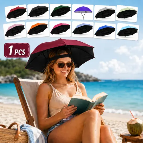 Wearable Umbrella Hat, Hands-Free Head Umbrella with Adjustable Headband, 75cm Portable Sun Shade Hat for Outdoor Activities, Lightweight Umbrella