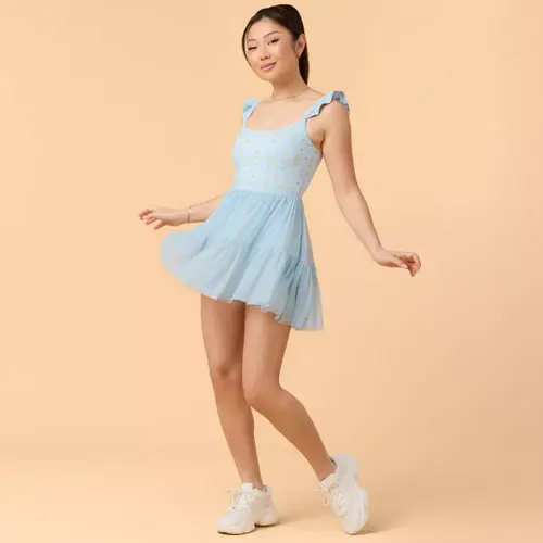 Women's Blogilates Mommy & Me Fitted Ballerina Ruffle Sports Dress - Polyester-Spandex Fabric, Smooth Pullover Strappy Design - Women's Clothes, Female Casual Dress, Skirt-Inspired Activewear