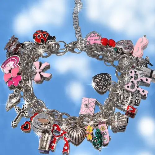 Cherry Bear Charm Bracelet, Vintage Heart and Cross DIY Jewelry, Alloy Chain Gift for Women, Heart Design Bracelet